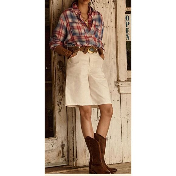 VTG Bermuda Denim White Jean Shorts Relaxed Fit 10 - Picture 2 of 10